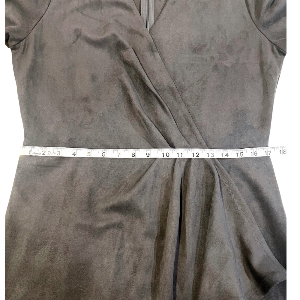 J.McLaughlin Gray Faux Suede Surplice Wrap Sheath Dress Long Sleeve Large - Picture 7 of 8